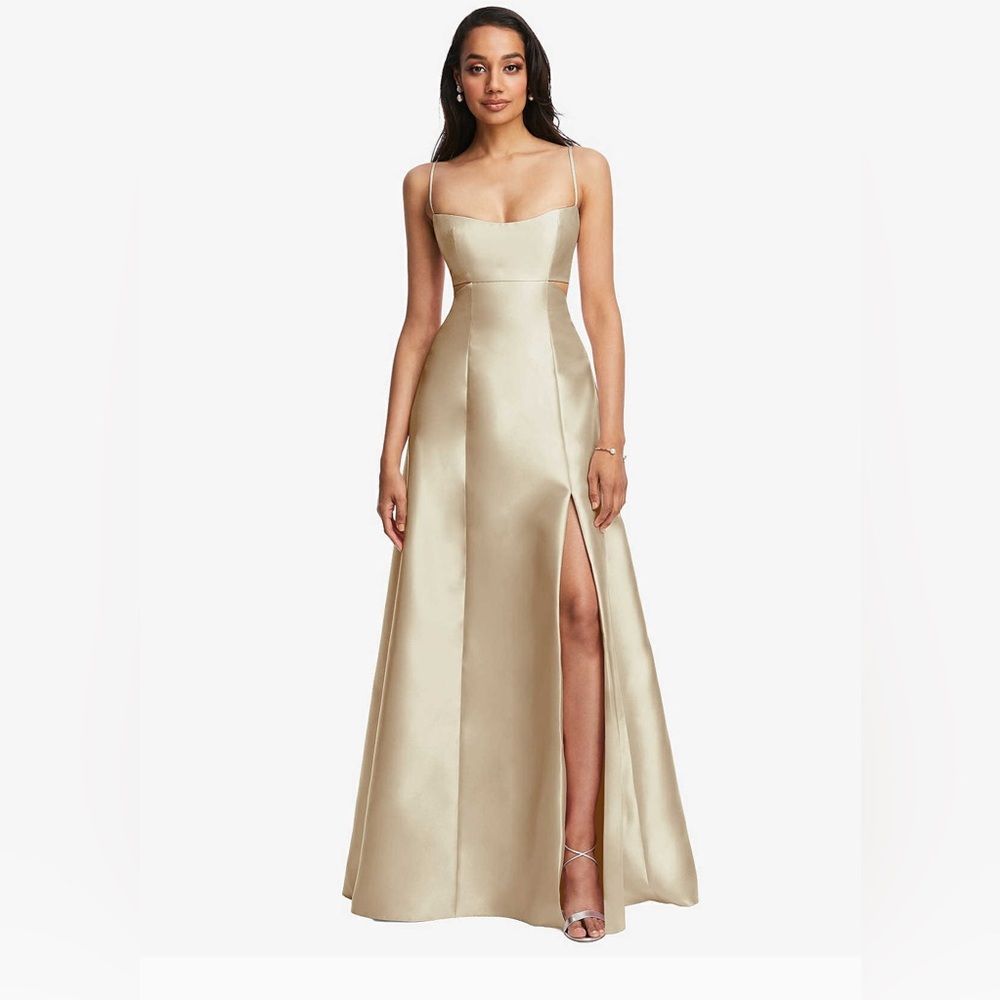 Elegant Champagne Satin Gown with Pockets
